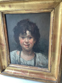 Marcellin Desboutin (1823-1902), Portrait of a Young Boy, Signed French Impressionist Oil Painting