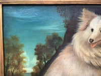 Portrait of Samoyed Dogs, Unsigned Oil on Canvas, 19th Century French School, Framed