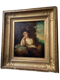 18th Century Dutch School Oil on Wood Panel, Penitent Mary Magdalene with Vanitas, Framed Old Master Painting