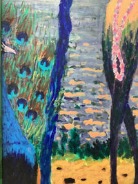 Ramon Dilley (b. 1932), Woman Playing Music with Peacock, Signed Oil on Canvas, 1996, Framed