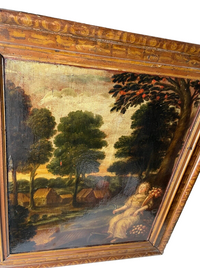 17th Century French Oil on Panel, Allegory of Autumn, Young Woman in Rural Harvest Scene, Baroque Original, Framed
