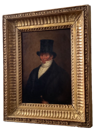 Early 19th Century English Oil Portrait of a Man with a Top Hat, Framed, Oil on Canvas