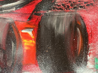 Victor Spahn Signed Oil on Canvas, Formula 1 Ferrari Rain Race, French Contemporary Original