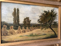 Signed Oil Painting, Haystacks Landscape by Adolphe Felix Cals (1810-1880), Listed French Impressionist, Oil on Canvas