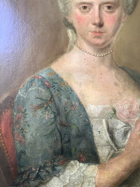 Follower of Louis Tocqué, Portrait of a Woman with Pearl Necklace, 18th Century Rococo Oil Painting, Framed