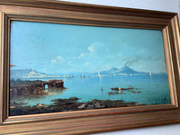 Victor Philipsen (1841-1907), View of Vesuvius from the Bay of Naples, Signed Oil on Wood Panel, Framed