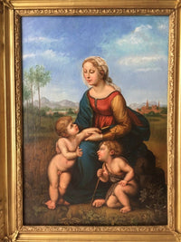 Madonna and Child with St. John the Baptist, After Raphael Sanzio, 19th Century Oil on Canvas, Framed