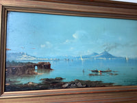 Victor Philipsen (1841-1907), View of Vesuvius from the Bay of Naples, Signed Oil on Wood Panel, Framed