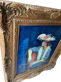 Andre Chochon (1910-2005), Portrait of a Woman with Yellow Gloves, Signed French Impressionist Oil on Canvas, 1960s, Framed