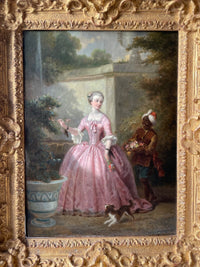 Lassalle Signed French Oil Painting, The Picking of Roses, Early 19th Century Romantic Original, Framed