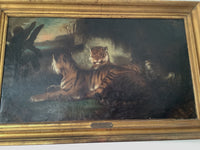 Circle of Eugene Delacroix (1798-1863), Two Tigers in a Landscape, Oil on Canvas, Mid-19th Century, Framed
