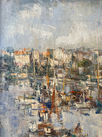 Daniel Jaugey (born 1929), Boats in the Harbor, Signed Oil on Canvas, Framed