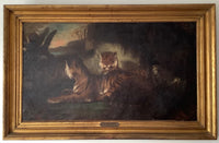 Circle of Eugene Delacroix (1798-1863), Two Tigers in a Landscape, Oil on Canvas, Mid-19th Century, Framed