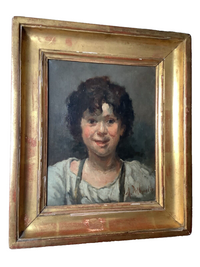 Marcellin Desboutin (1823-1902), Portrait of a Young Boy, Signed French Impressionist Oil Painting