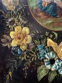 17th FLEMISH SCHOOL Brueghel The Flight to Egypt with Floral Garland, Flemish Oil on Panel, Circle of Jan Peeter Brueghel, Framed EGYPT Holy Family GARLAND Rare Antique Oil