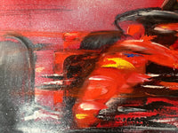 Victor Spahn Signed Oil on Canvas, Formula 1 Ferrari Rain Race, French Contemporary Original