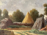 Eugene Forest (1808-1891) Signed Oil Painting, Haystacks Landscape 1882, French Barbizon School on Wood Panel, Gilded Frame