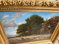 Emile Michel Signed Oil Painting, Pastoral Shepherdess in the Fields, 1872, Framed French Realist Original