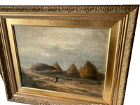 Alexandre Gaston Guignard (1848-1922), Sheeps in a Haystack Landscape, Signed Oil on Canvas, 19th Century, Framed