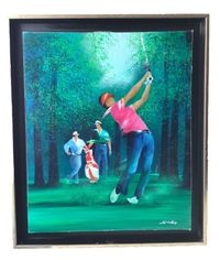 Victor Spahn, The Golf Player, Signed French Impressionist Oil on Canvas, Framed