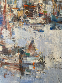 Daniel Jaugey (born 1929), Boats in the Harbor, Signed Oil on Canvas, Framed