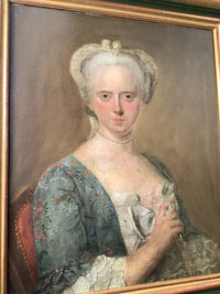 Follower of Louis Tocqué, Portrait of a Woman with Pearl Necklace, 18th Century Rococo Oil Painting, Framed