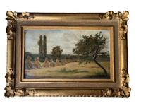 Signed Oil Painting, Haystacks Landscape by Adolphe Felix Cals (1810-1880), Listed French Impressionist, Oil on Canvas
