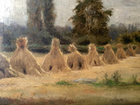 Signed Oil Painting, Haystacks Landscape by Adolphe Felix Cals (1810-1880), Listed French Impressionist, Oil on Canvas