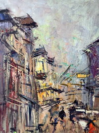 Signed Oil Painting, Montmartre Street Scene in Paris by Georges Berger (1908-1976), 1975, French Expressionist Cityscape on Canvas