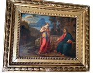 Christ and the Samaritan Woman at the Well, 17th Century Oil on Wood Panel, Framed Old Master Painting