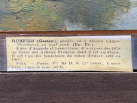 Gaston Bonfils Signed Oil Painting, Haystacks in a French Harvest Landscape, 19th Century on Wood Panel, Carved Frame