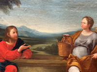 Christ and the Samaritan Woman at the Well, 17th Century Oil on Wood Panel, Framed Old Master Painting