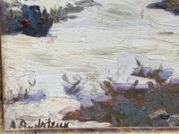 Signed Impressionist Oil Painting, Snowy Landscape by Alfred Louis Andrieux (1879-1945), Early 20th Century French Winter Scene on Panel