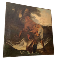 Ernest Brigot (1836-1910), Fox and Duck Hunt Scene, Signed Oil on Canvas, 19th Century, Unframed