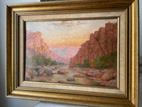 Signed Oil Painting by John Lewis Shonborn, Canyon at Sunset, 19th Century American Landscape