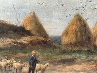 Alexandre Gaston Guignard (1848-1922), Sheeps in a Haystack Landscape, Signed Oil on Canvas, 19th Century, Framed