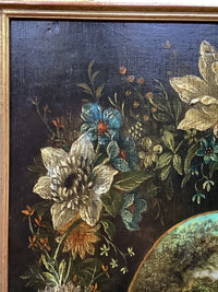 17th FLEMISH SCHOOL Brueghel The Flight to Egypt with Floral Garland, Flemish Oil on Panel, Circle of Jan Peeter Brueghel, Framed EGYPT Holy Family GARLAND Rare Antique Oil