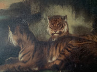 Circle of Eugene Delacroix (1798-1863), Two Tigers in a Landscape, Oil on Canvas, Mid-19th Century, Framed