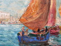 Pierre Forest (1881-1971), Sailing Ships in Venice, Signed Oil on Cardboard, Framed