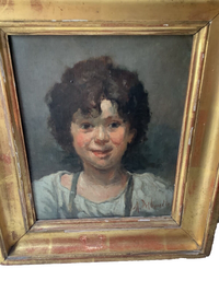 Marcellin Desboutin (1823-1902), Portrait of a Young Boy, Signed French Impressionist Oil Painting