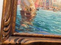 Pierre Forest (1881-1971), Sailing Ships in Venice, Signed Oil on Cardboard, Framed
