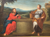 Christ and the Samaritan Woman at the Well, 17th Century Oil on Wood Panel, Framed Old Master Painting
