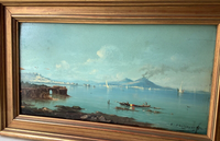 Victor Philipsen (1841-1907), View of Vesuvius from the Bay of Naples, Signed Oil on Wood Panel, Framed