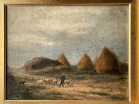 Alexandre Gaston Guignard (1848-1922), Sheeps in a Haystack Landscape, Signed Oil on Canvas, 19th Century, Framed