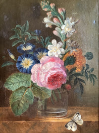 Dutch School, 18th Century, Bouquet of Flowers with Butterfly, Oil on Canvas, Framed