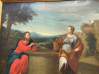 Christ and the Samaritan Woman at the Well, 17th Century Oil on Wood Panel, Framed Old Master Painting