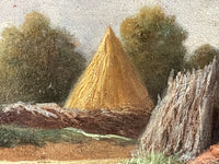 Eugene Forest (1808-1891) Signed Oil Painting, Haystacks Landscape 1882, French Barbizon School on Wood Panel, Gilded Frame