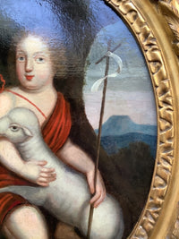 Saint John the Baptist as a Child, French Baroque Oil on Canvas, Circle of Pierre Mignard, Gilt Frame