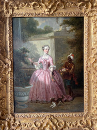 Lassalle Signed French Oil Painting, The Picking of Roses, Early 19th Century Romantic Original, Framed