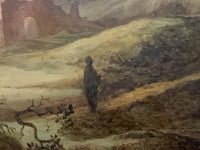 The Fire of Sodom, Lot and His Daughters, Flemish Old Master Oil on Panel, Close to Gillis Mostaert, Framed